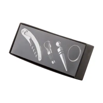 Set 4 accesorii pentru vin în cutie neagră de cadou