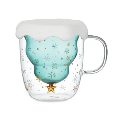 Cană borosilicată cu design de sezon, capac silicon și perete dublu, 250 ml